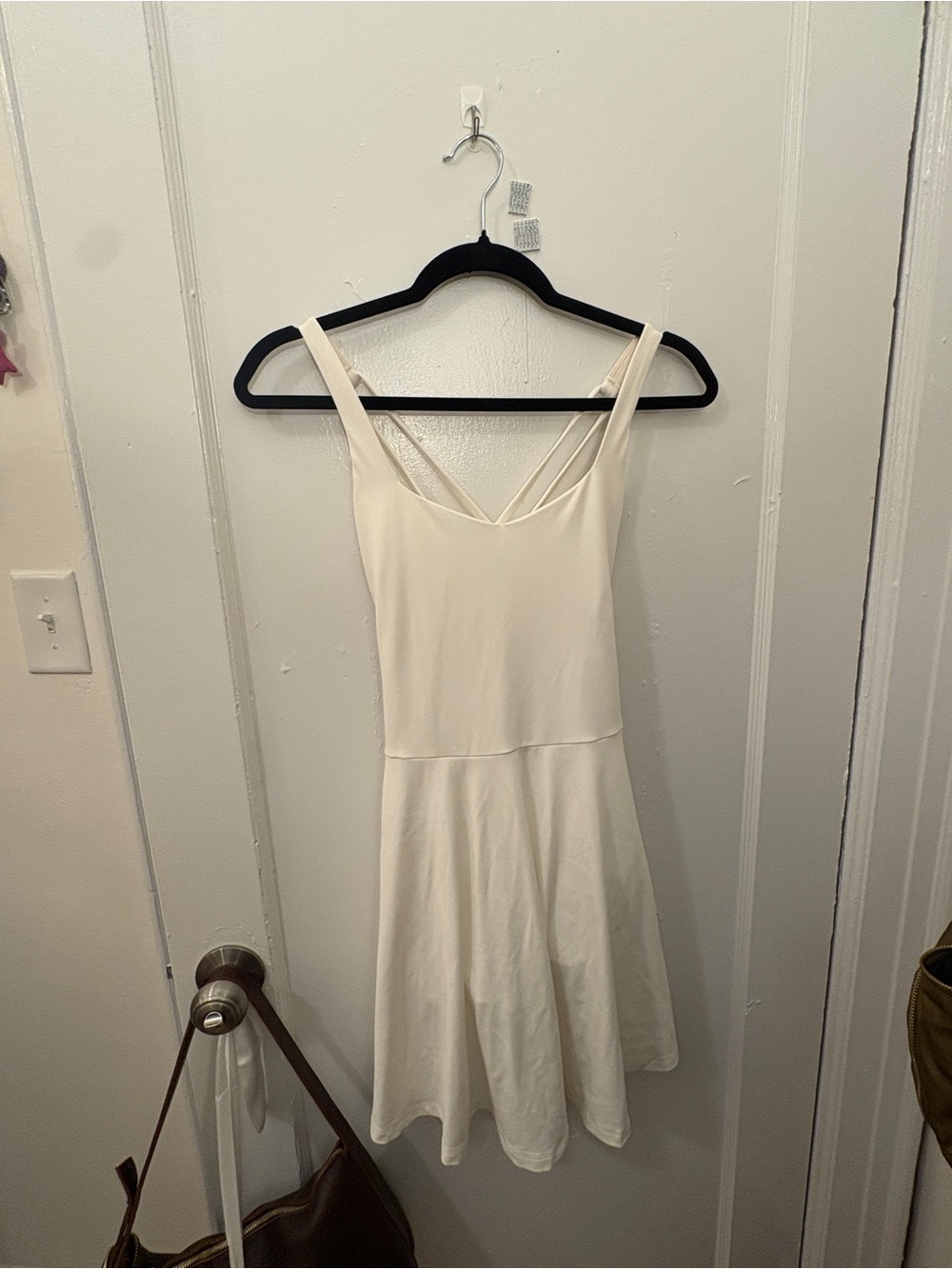 girlfriend collective Cream Double-Strap Fit-and-Flare Mini Dress